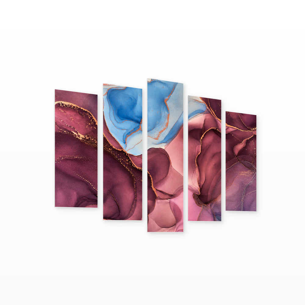 Fluid Abstraction in Vivid Color — five-panel wall art on white background in perspective | 5wallart 54933 M1