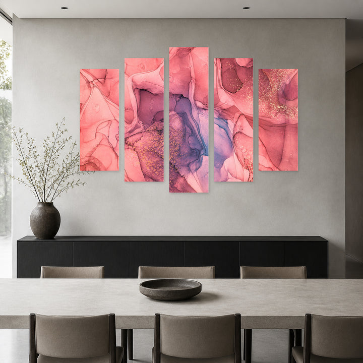 Marble Effect with Pink in Serene Light — five-panel wall art in frontal interior | 5wallart 54936 M3
