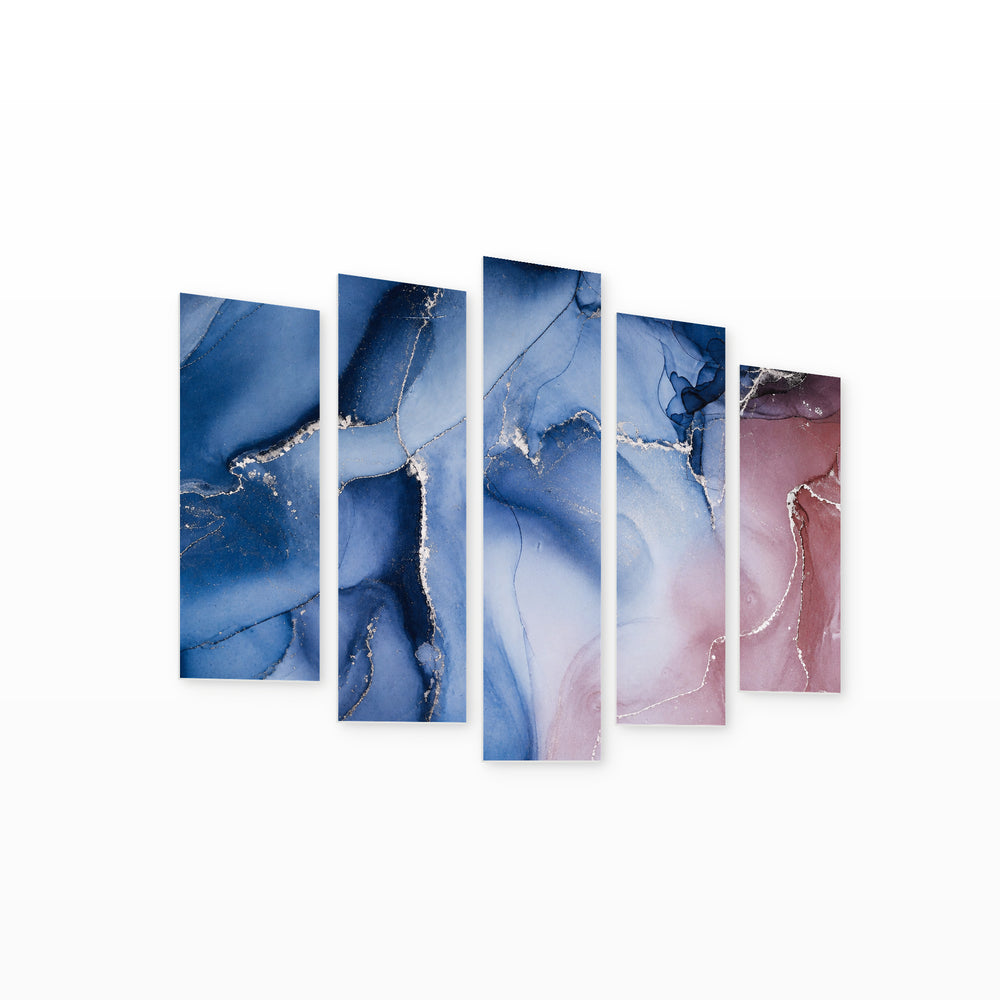 Marble Gradients in Blue in Serene Light — five-panel wall art on white background in perspective | 5wallart 54938 M1