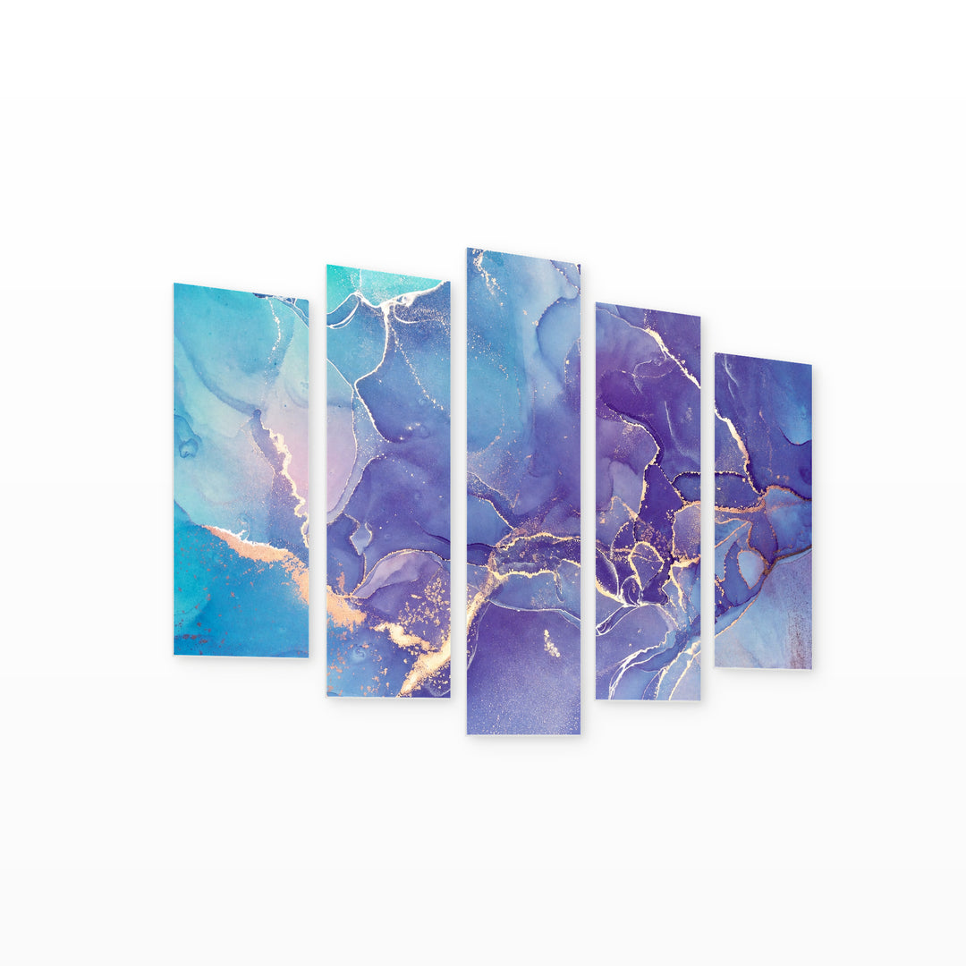 Ink Gradients with Marble Effect Modern Composition — five-panel wall art on white background in perspective | 5wallart 54939 M1