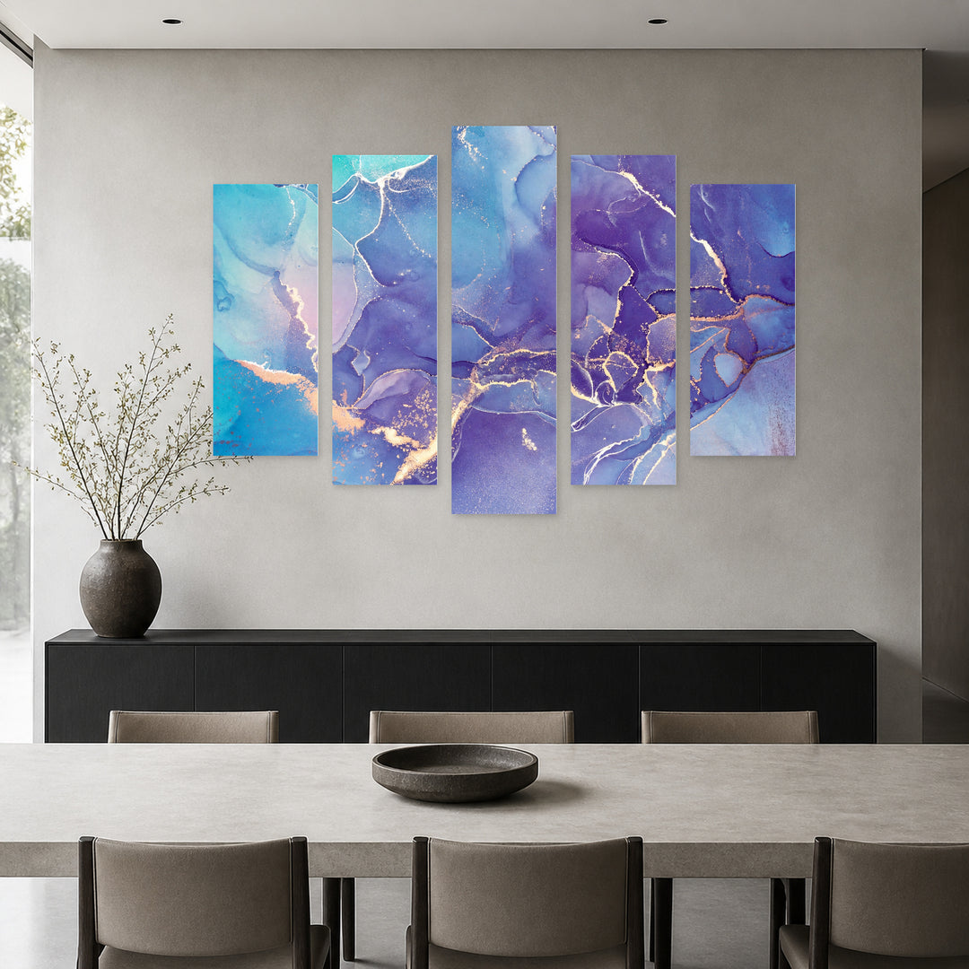 Ink Gradients with Marble Effect Modern Composition — five-panel wall art in alternate frontal interior | 5wallart 54939 M4