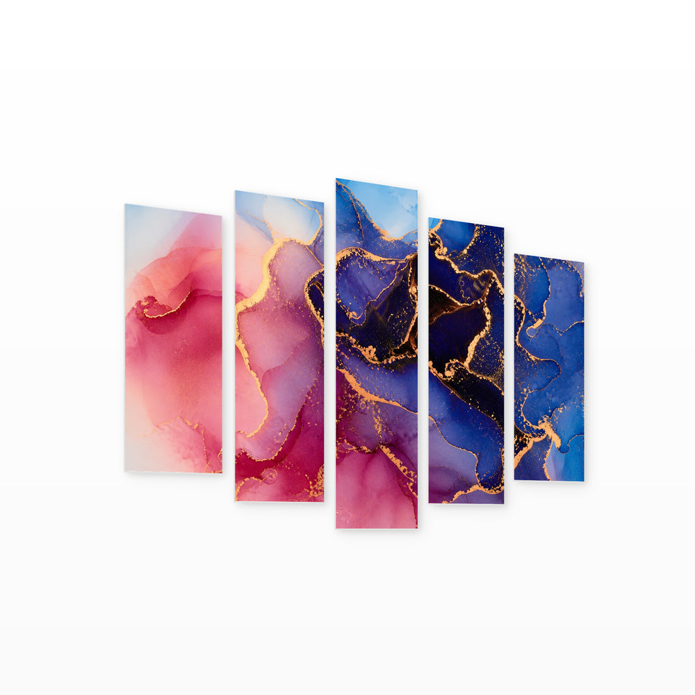 Marble Abstraction 4941 in Serene Light — five-panel wall art on white background in perspective | 5wallart 54941 M1