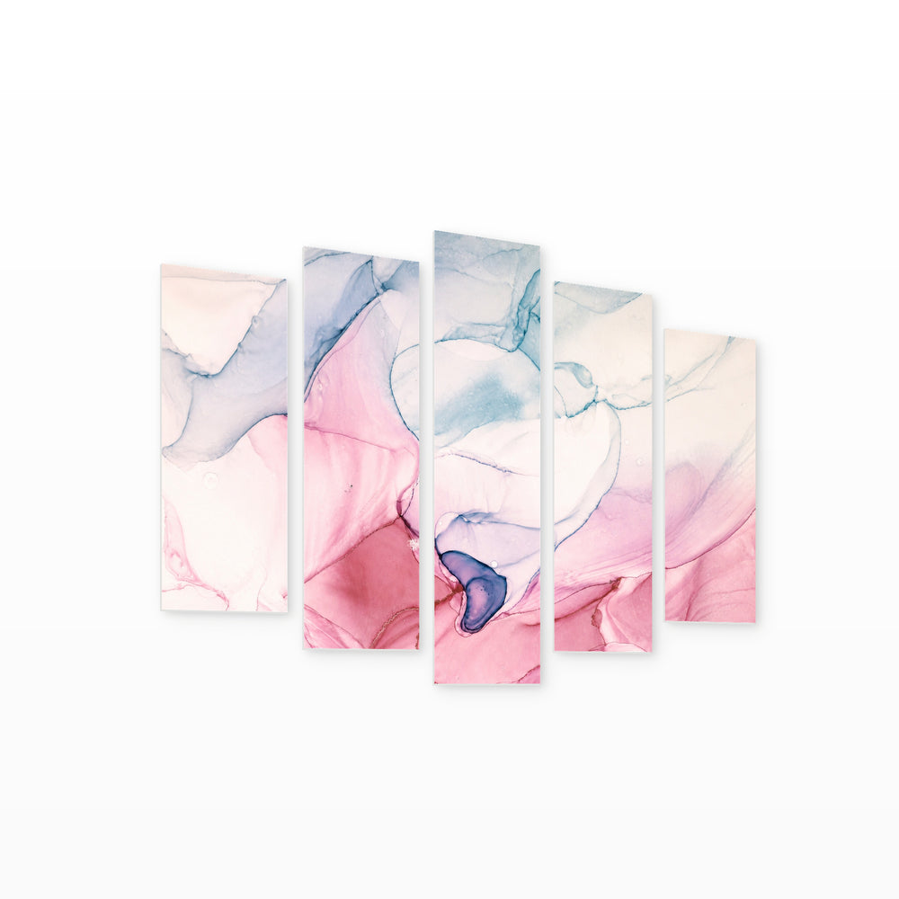 Abstraction with Marble Effect with Geometric Rhythm — five-panel wall art on white background in perspective | 5wallart 54944 M1