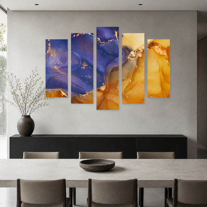 Marble Gradients in Serene Light II — five-panel wall art in frontal interior | 5wallart 54946 M3