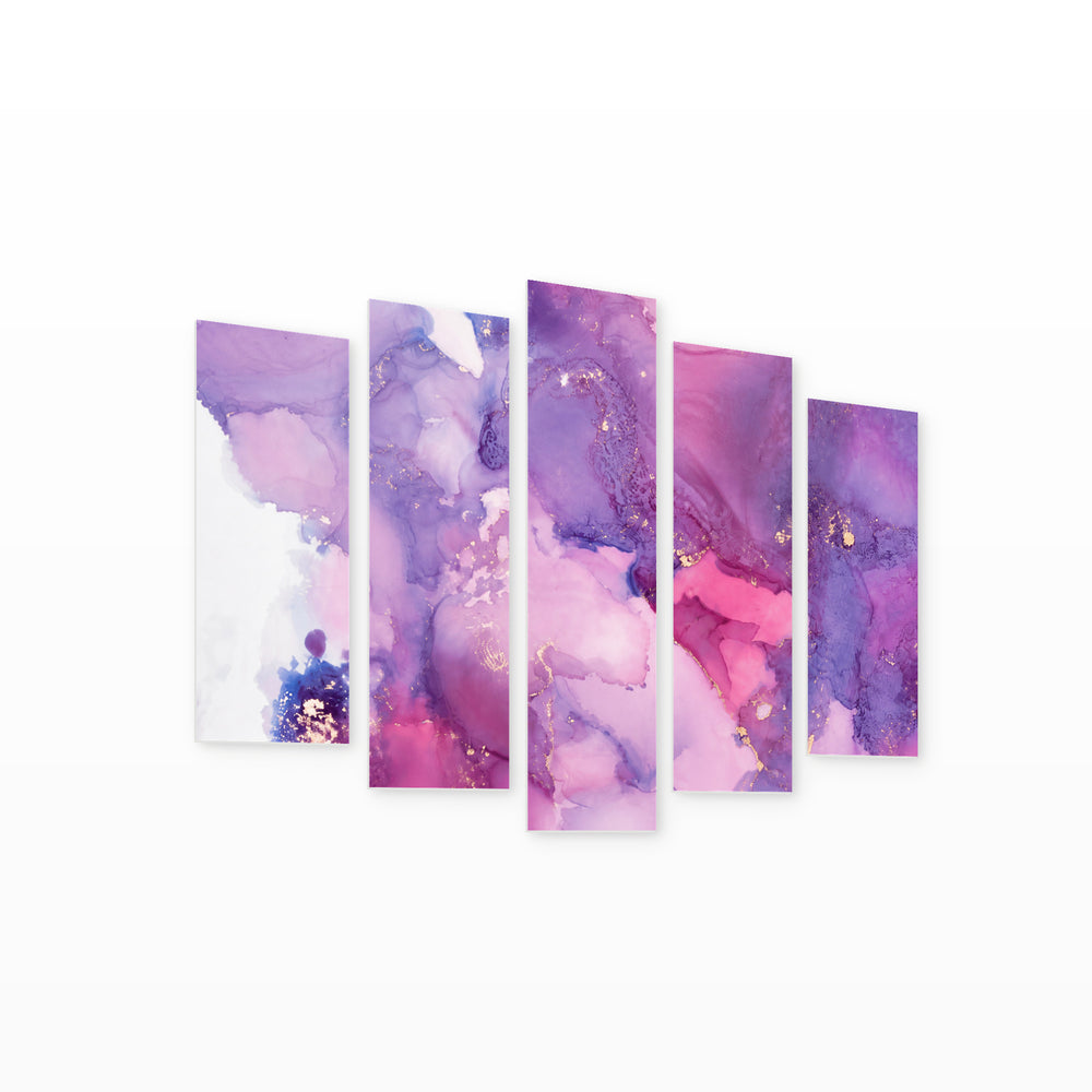Abstract Purple Background with Geometric Rhythm III — five-panel wall art on white background in perspective | 5wallart 54947 M1