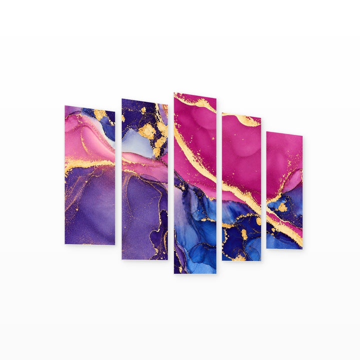 Colorful Abstraction Modern Composition — five-panel wall art on white background in perspective | 5wallart 54949 M1