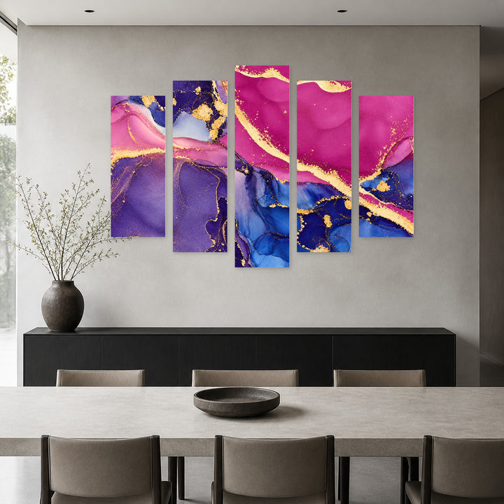 Colorful Abstraction Modern Composition — five-panel wall art in alternate frontal interior | 5wallart 54949 M4