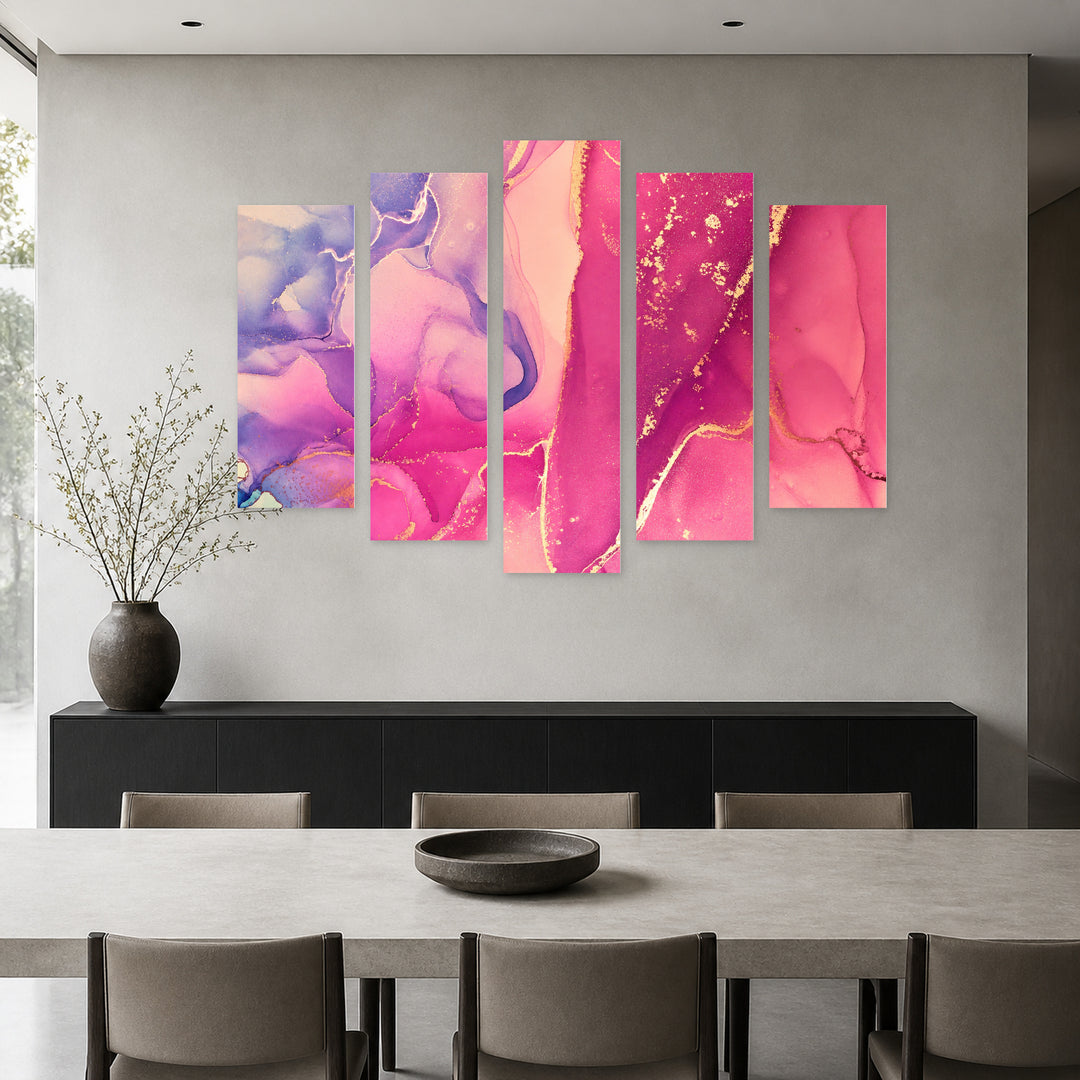 Abstract Pink Gradients with Dreamlike Atmosphere — five-panel wall art in frontal interior | 5wallart 54950 M3