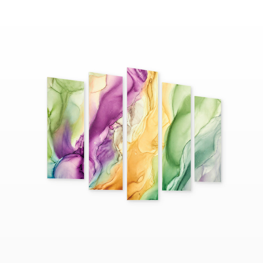 Marble Texture in Natural Colors with Geometric Rhythm — five-panel wall art on white background in perspective | 5wallart 54954 M1
