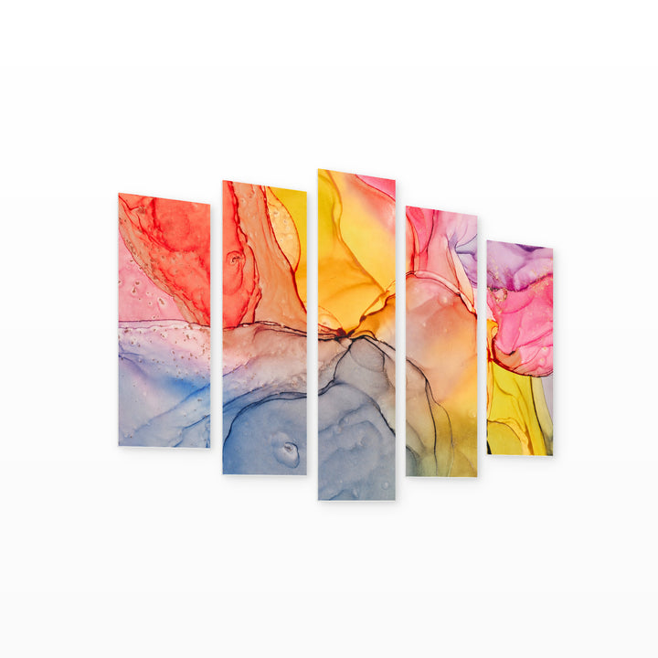 Abstract Multicolor Gradients with Dreamlike Atmosphere — five-panel wall art on white background in perspective | 5wallart 54955 M1