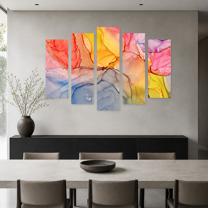 Abstract Multicolor Gradients with Dreamlike Atmosphere — five-panel wall art in alternate frontal interior | 5wallart 54955 M4
