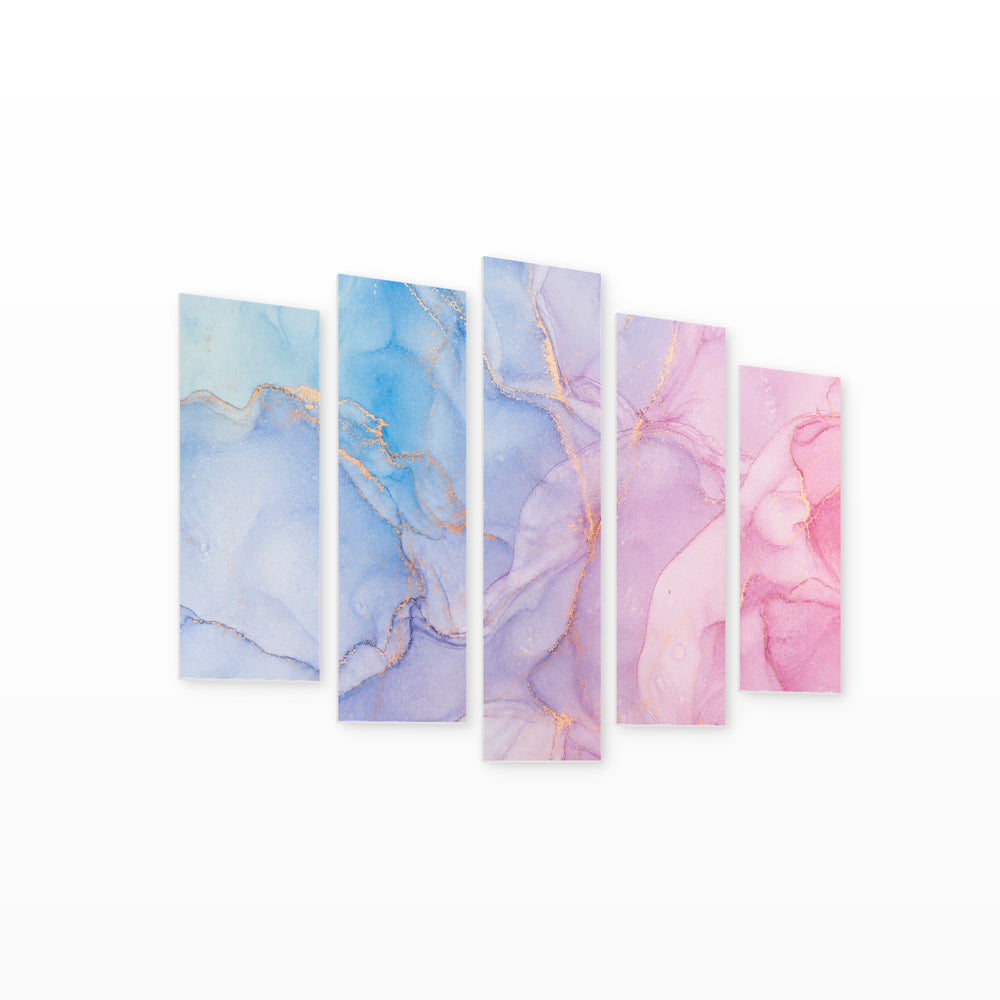 Marble Texture in Soft Colors in Serene Light — five-panel wall art on white background in perspective | 5wallart 54956 M1
