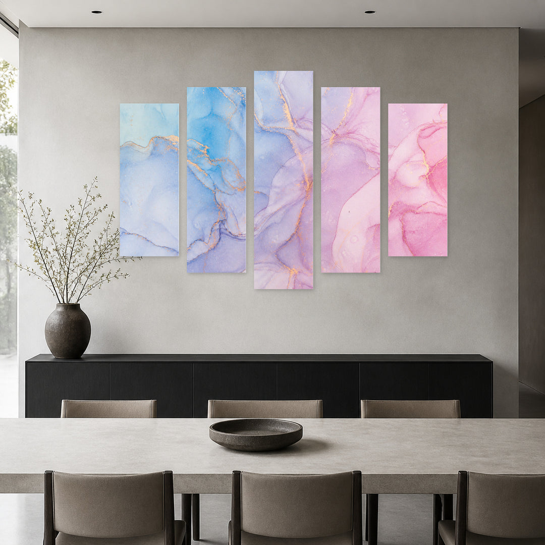 Marble Texture in Soft Colors in Serene Light — five-panel wall art in frontal interior | 5wallart 54956 M3
