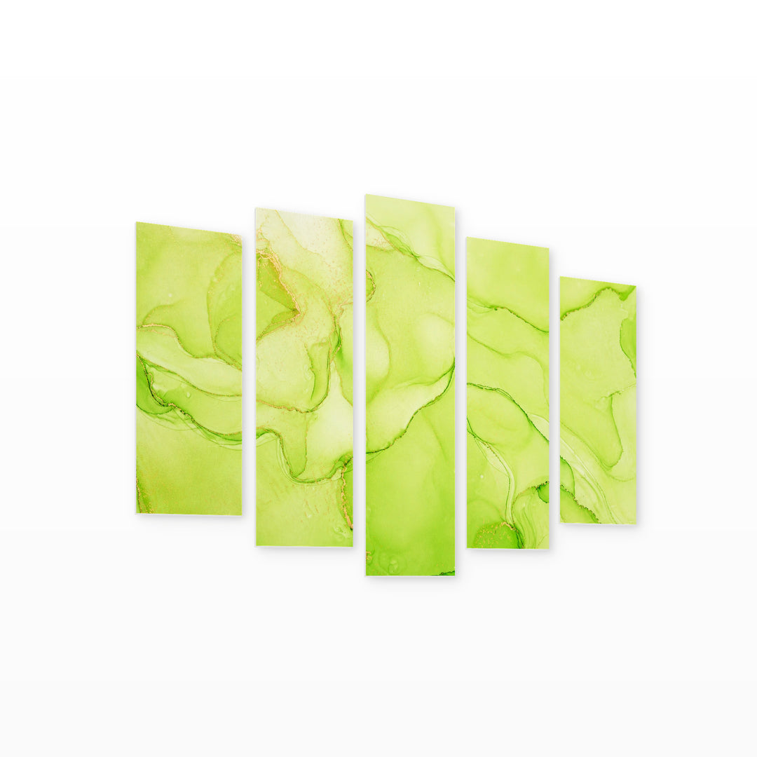 Green Gradients in Serene Light — five-panel wall art on white background in perspective | 5wallart 54958 M1