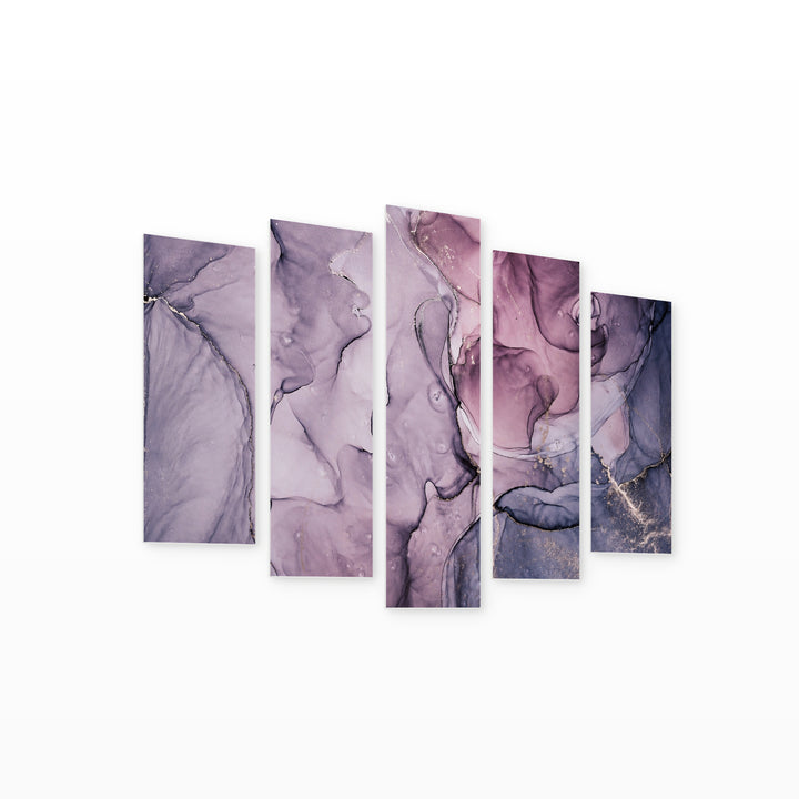 Marble Gradients in Purple with Dreamlike Atmosphere — five-panel wall art on white background in perspective | 5wallart 54959 M1