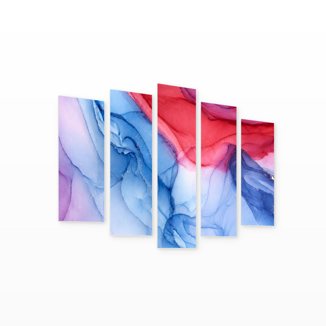 Marble Color Gradients in Serene Light — five-panel wall art on white background in perspective | 5wallart 54960 M1