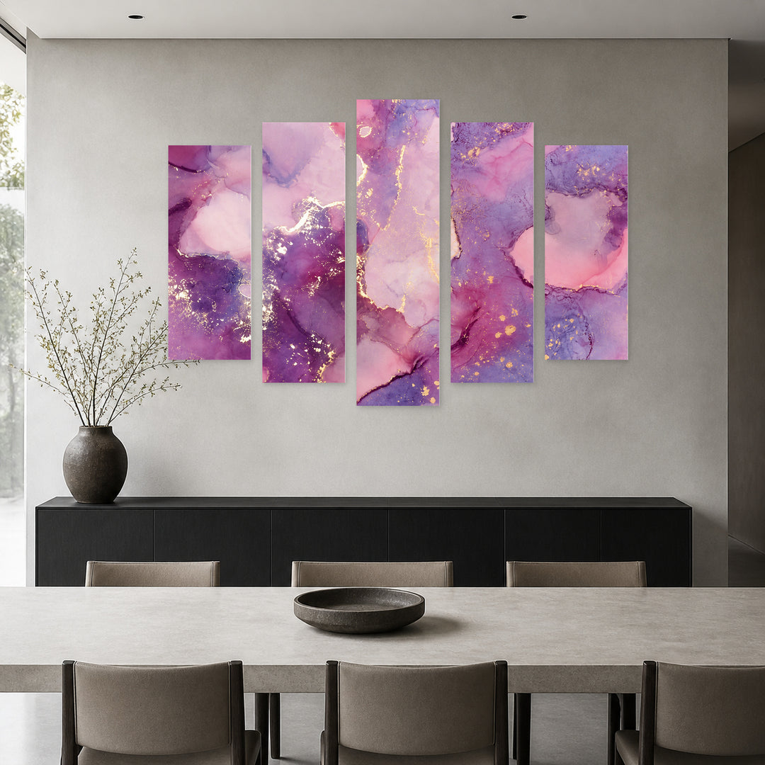 Marble Texture in Serene Light II — five-panel wall art in alternate frontal interior | 5wallart 54965 M4