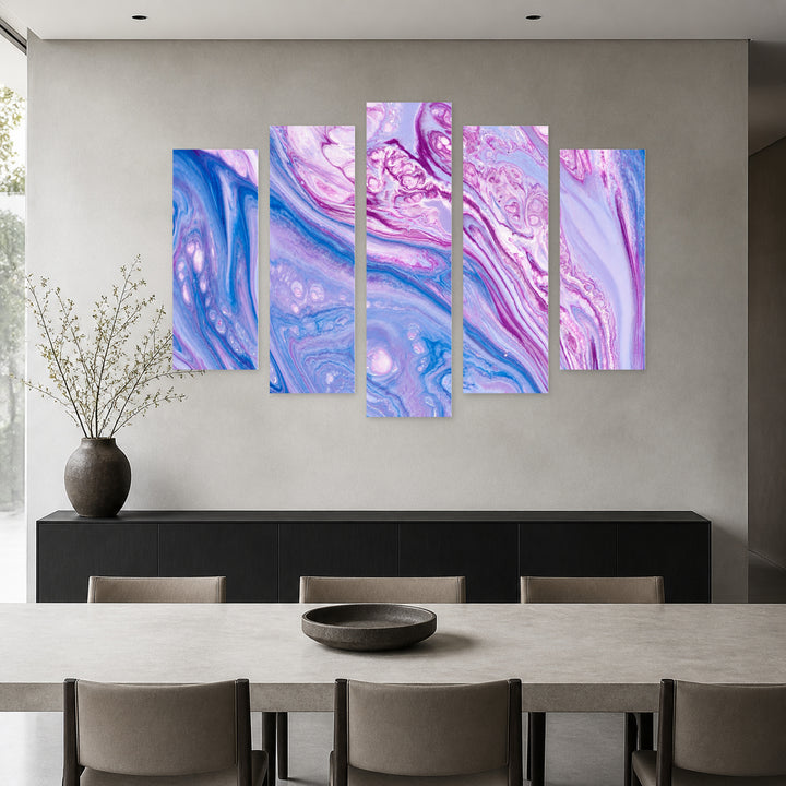 Marble Abstract Gradients in Serene Light — five-panel wall art in frontal interior | 5wallart 54966 M3