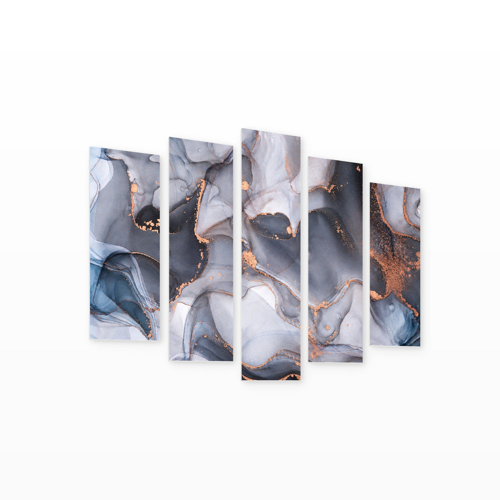 Fluid Marble Texture in Serene Light — five-panel wall art on white background in perspective | 5wallart 54967 M1