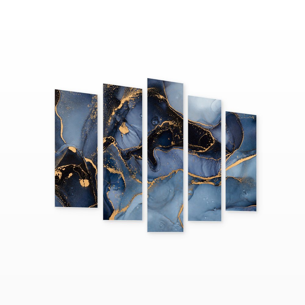 Marble Abstractions with Geometric Rhythm — five-panel wall art on white background in perspective | 5wallart 54969 M1