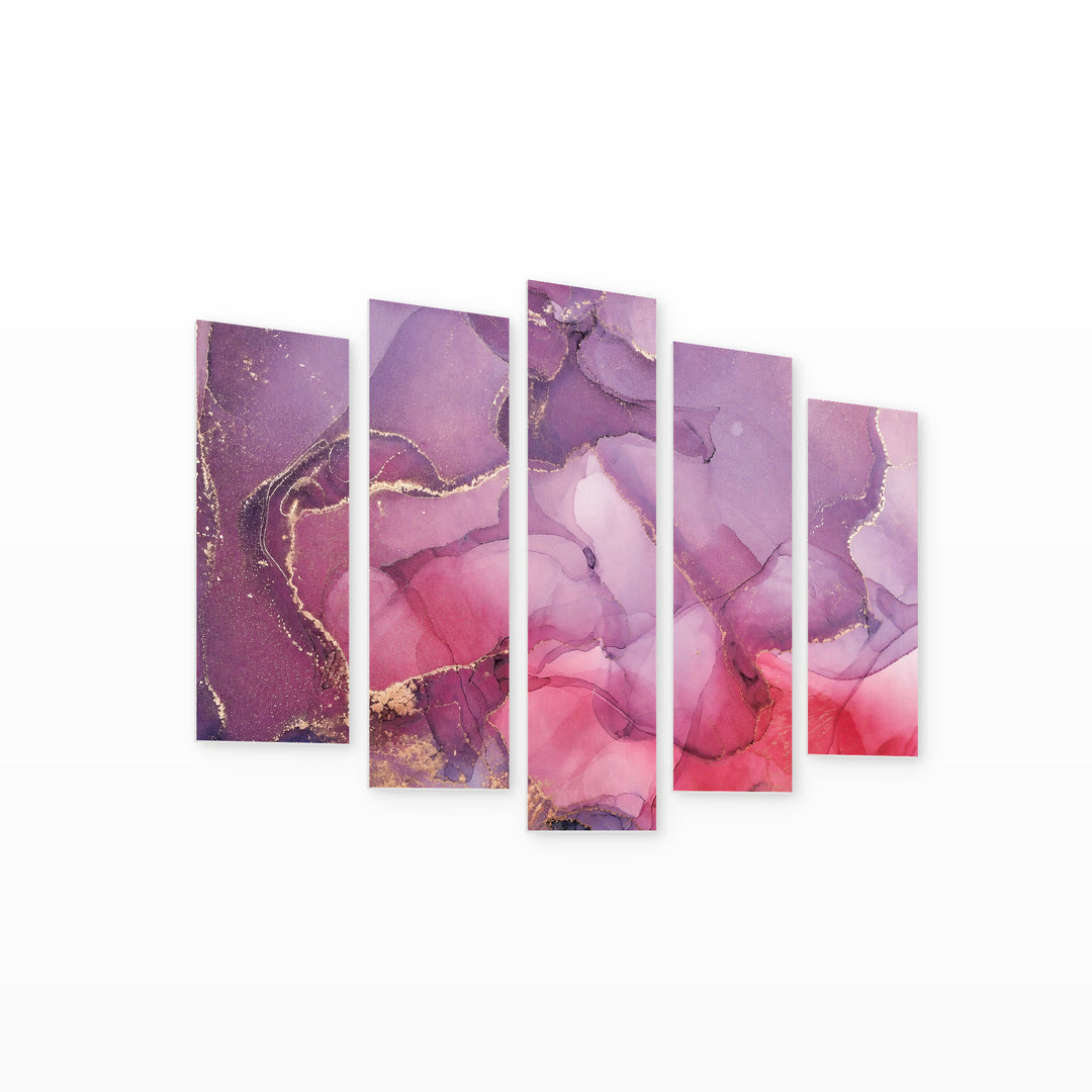 Abstract Purple Background in Vivid Color — five-panel wall art on white background in perspective | 5wallart 54972 M1