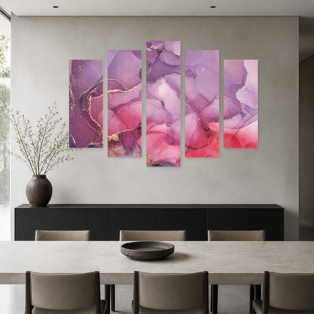 Abstract Purple Background in Vivid Color — five-panel wall art in frontal interior | 5wallart 54972 M3