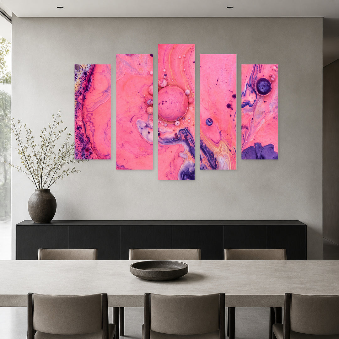 Abstraction with Acrylic Bubbles Modern Composition — five-panel wall art in frontal interior | 5wallart 54974 M3
