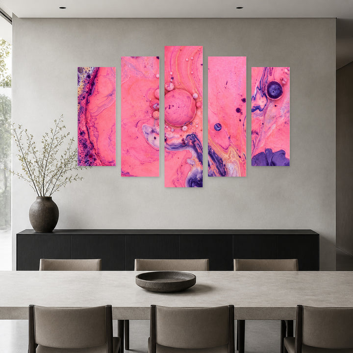 Abstraction with Acrylic Bubbles Modern Composition — five-panel wall art in frontal interior | 5wallart 54974 M3