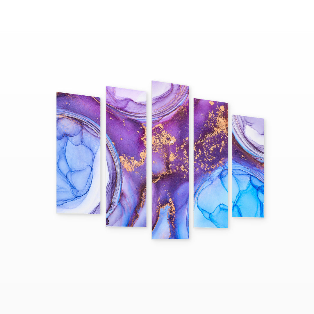 Marble Effect in Purple in Serene Light II — five-panel wall art on white background in perspective | 5wallart 54975 M1