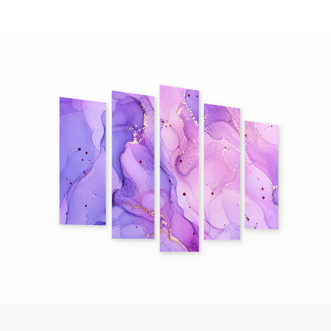 Abstract Purple Texture with Geometric Rhythm — five-panel wall art on white background in perspective | 5wallart 54979 M1