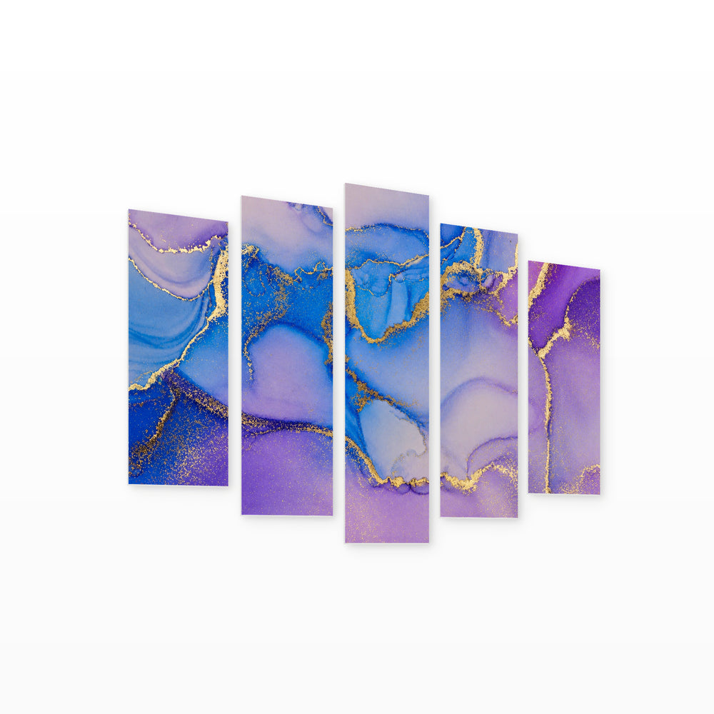 Abstract Purple Gradients Modern Composition — five-panel wall art on white background in perspective | 5wallart 54980 M1