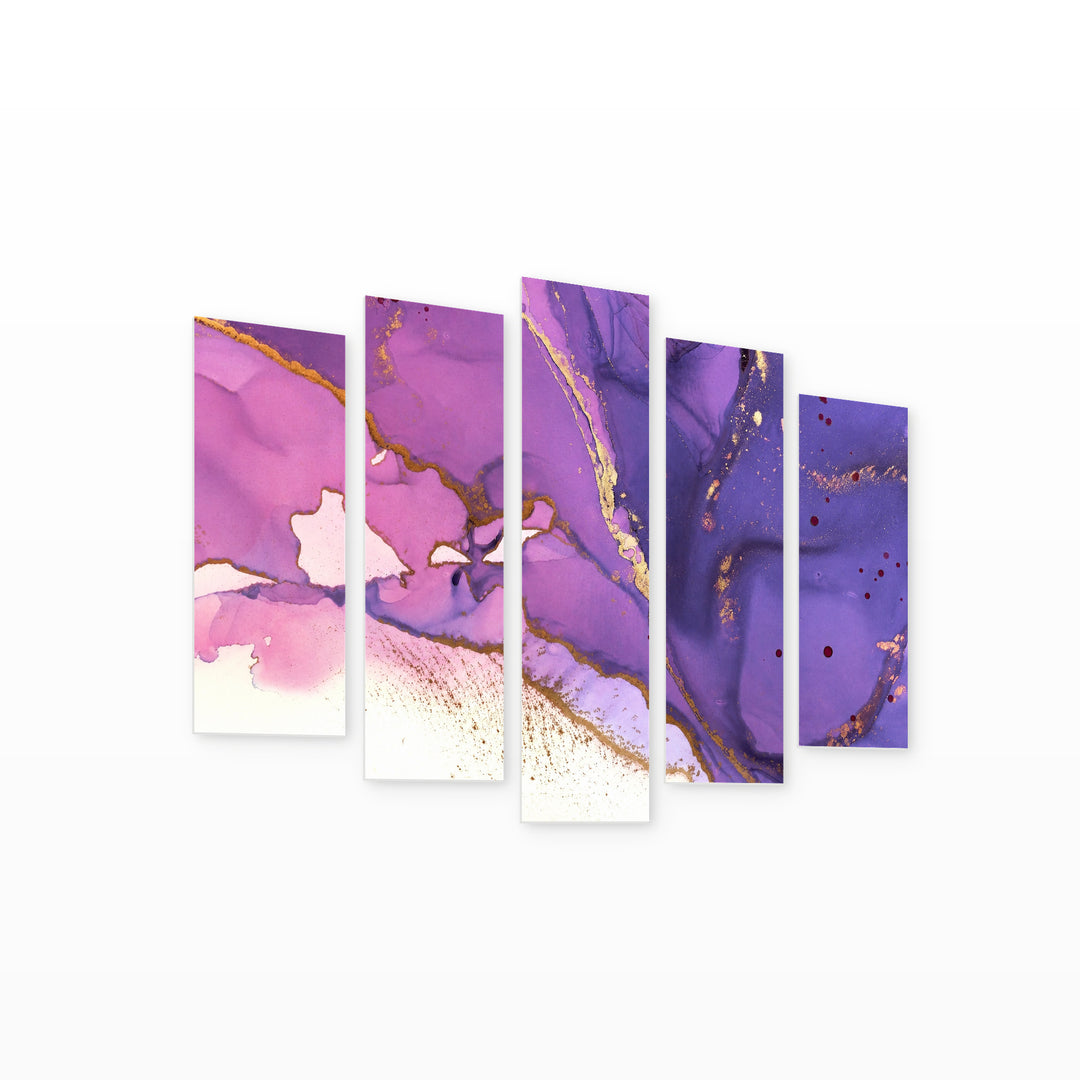 Artistic Abstraction with Geometric Rhythm — five-panel wall art on white background in perspective | 5wallart 54984 M1