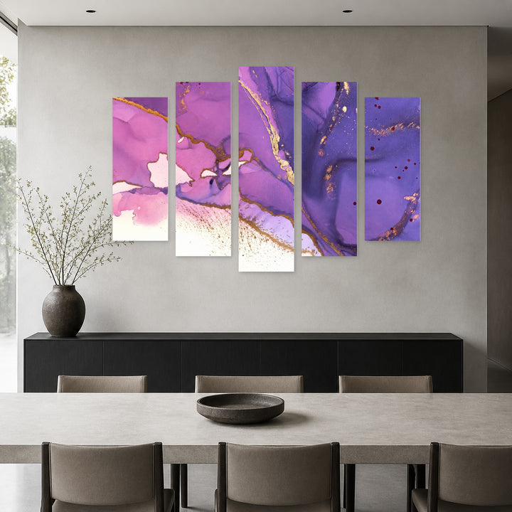 Artistic Abstraction with Geometric Rhythm — five-panel wall art in frontal interior | 5wallart 54984 M3