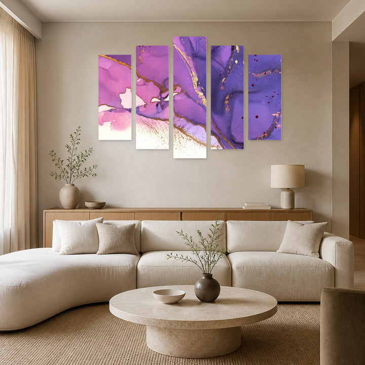 Artistic Abstraction with Geometric Rhythm — five-panel wall art in alternate frontal interior | 5wallart 54984 M4