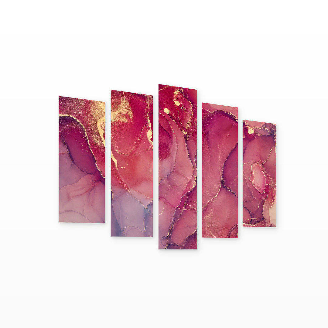 Red Abstraction with Dramatic Contrast — five-panel wall art on white background in perspective | 5wallart 54986 M1
