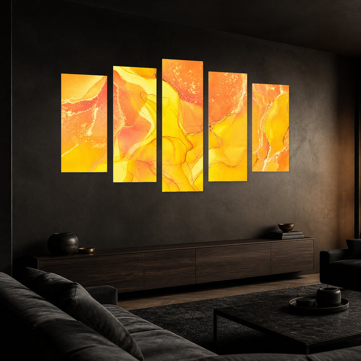 Yellow Abstract Gradients Modern Composition II — five-panel wall art in perspective interior | 5wallart 54987 M2
