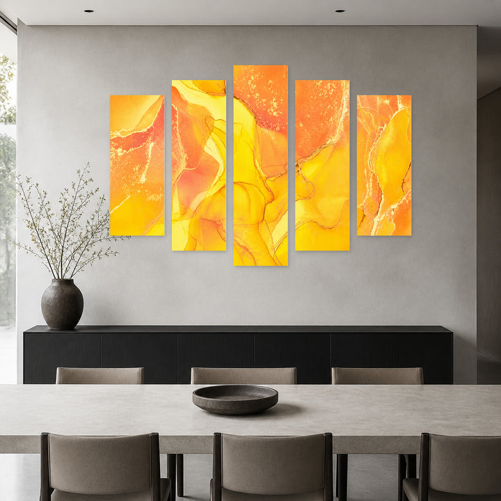 Yellow Abstract Gradients Modern Composition II — five-panel wall art in alternate frontal interior | 5wallart 54987 M4