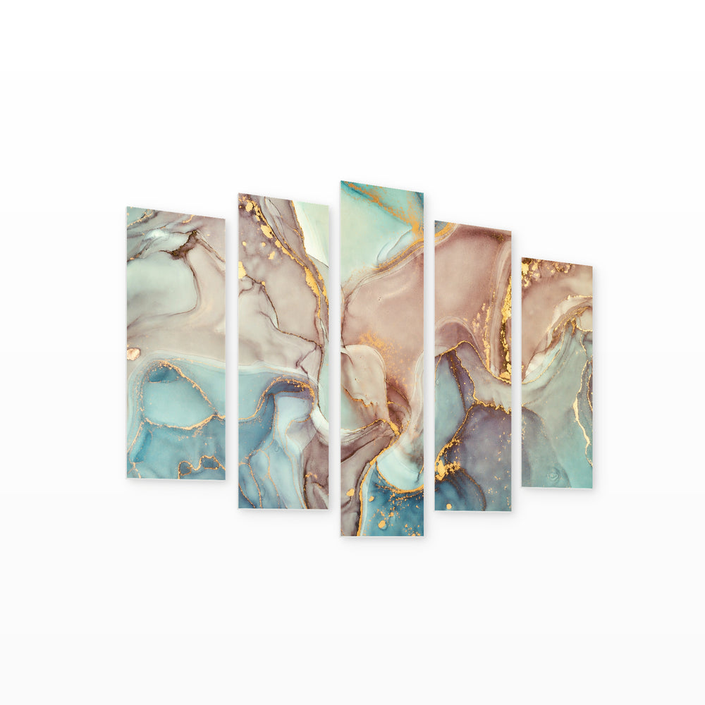 Abstract Gradients in Earth Tones in Serene Light — five-panel wall art on white background in perspective | 5wallart 54989 M1