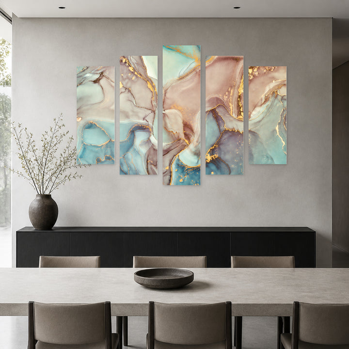 Abstract Gradients in Earth Tones in Serene Light — five-panel wall art in alternate frontal interior | 5wallart 54989 M4