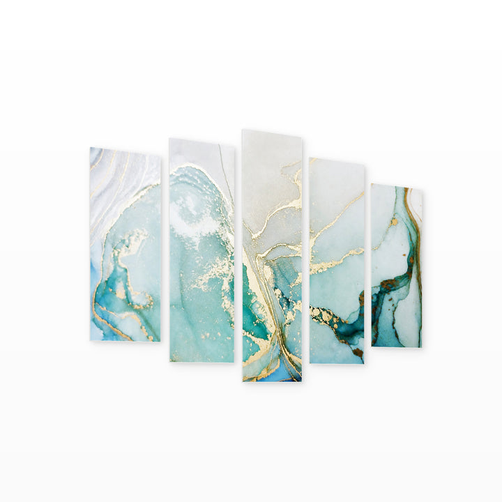 Abstraction in Soft Colors - 7 Modern Composition — five-panel wall art on white background in perspective | 5wallart 54990 M1