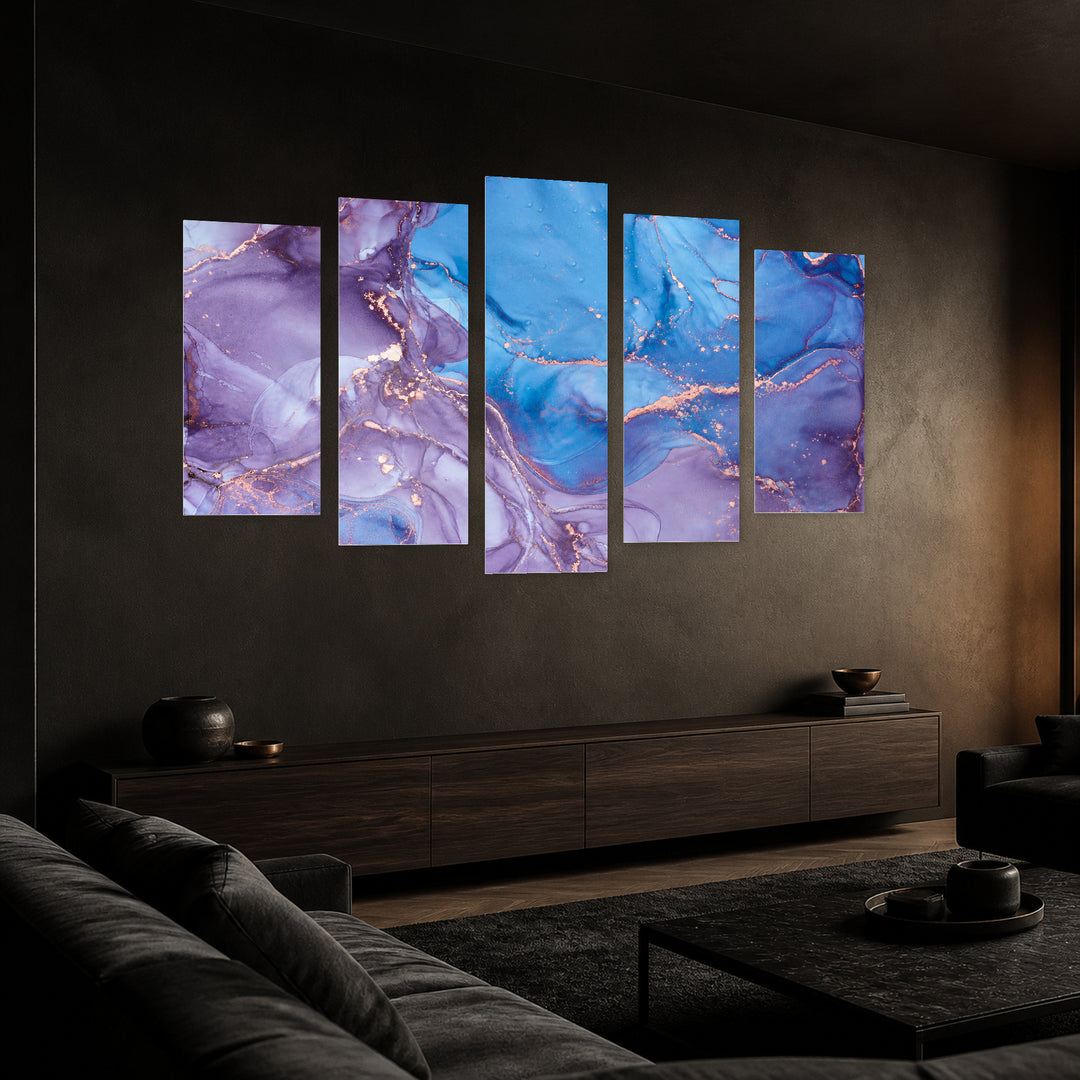 Abstract Color Gradients in Vivid Color — five-panel wall art in perspective interior | 5wallart 54991 M2