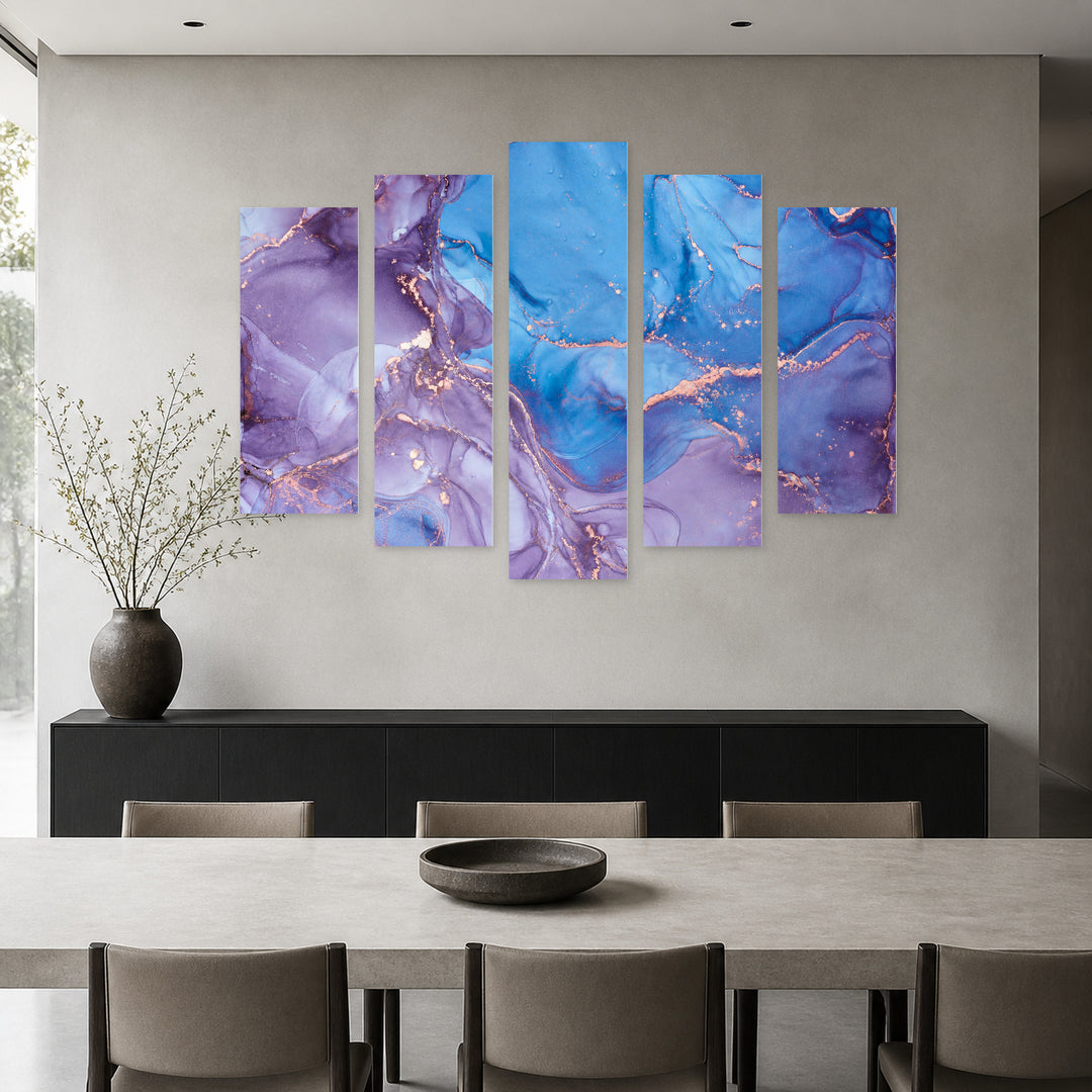 Abstract Color Gradients in Vivid Color — five-panel wall art in alternate frontal interior | 5wallart 54991 M4