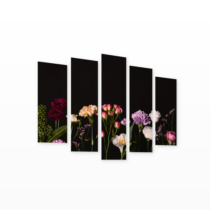 Blooming Flowers with Dreamlike Atmosphere — five-panel wall art on white background in perspective | 5wallart 54996 M1