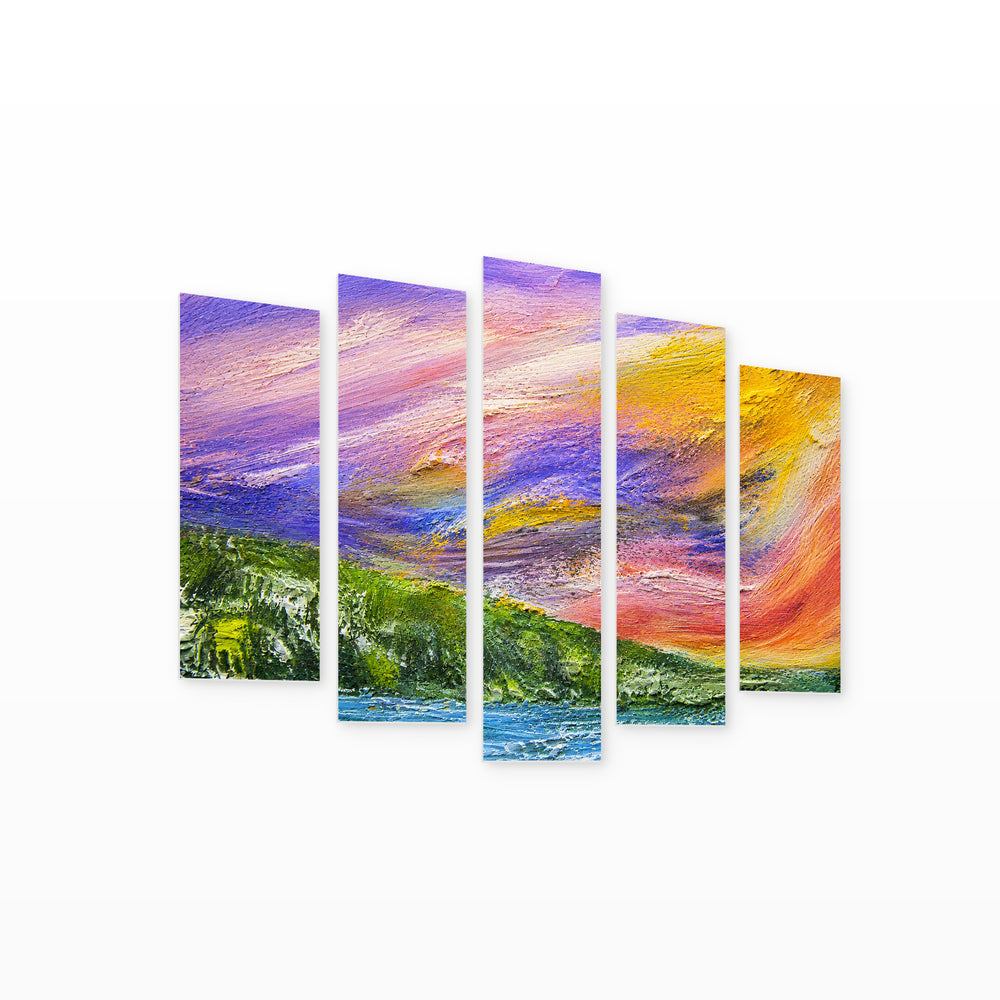 Spring Wave in Serene Light — five-panel wall art on white background in perspective | 5wallart 55012 M1
