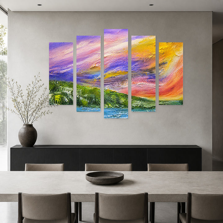 Spring Wave in Serene Light — five-panel wall art in frontal interior | 5wallart 55012 M3