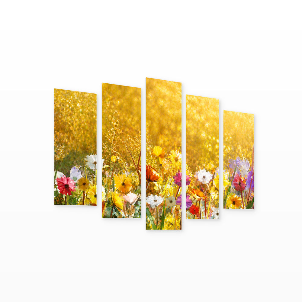 Yellow-brown Color Texture in Vivid Color — five-panel wall art on white background in perspective | 5wallart 55036 M1