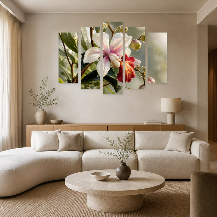 Blooming Orchid in Serene Light — five-panel wall art in frontal interior | 5wallart 55039 M3