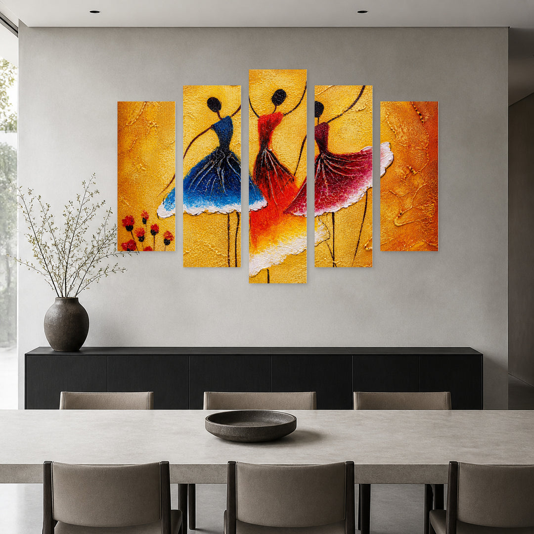 Spanish Dancers with Dramatic Contrast — five-panel wall art in frontal interior | 5wallart 55042 M3