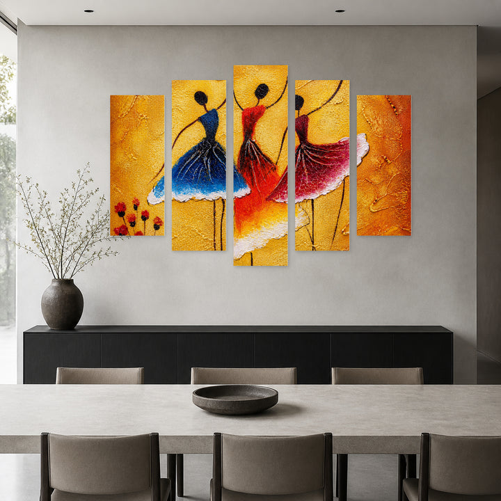 Spanish Dancers with Dramatic Contrast — five-panel wall art in frontal interior | 5wallart 55042 M3