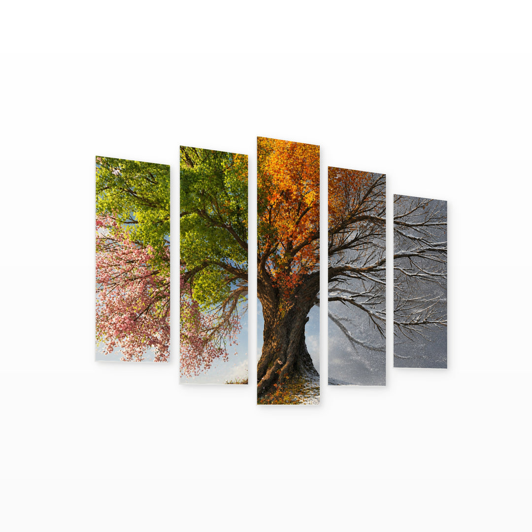 Tree Seasons in Autumn — five-panel wall art on white background in perspective | 5wallart 55048 M1